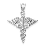 14K White Polished 3-D Caduceus Medical Pendant D4619