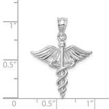 14K White Polished 3-D Caduceus Medical Pendant D4619