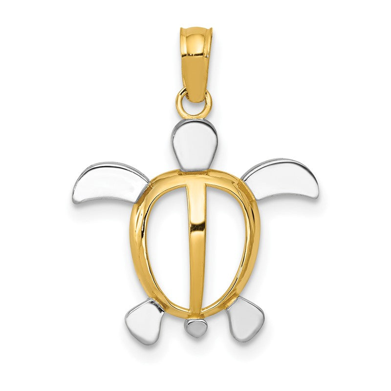 14K and White Rhodium Sea Turtle Pendant K3307