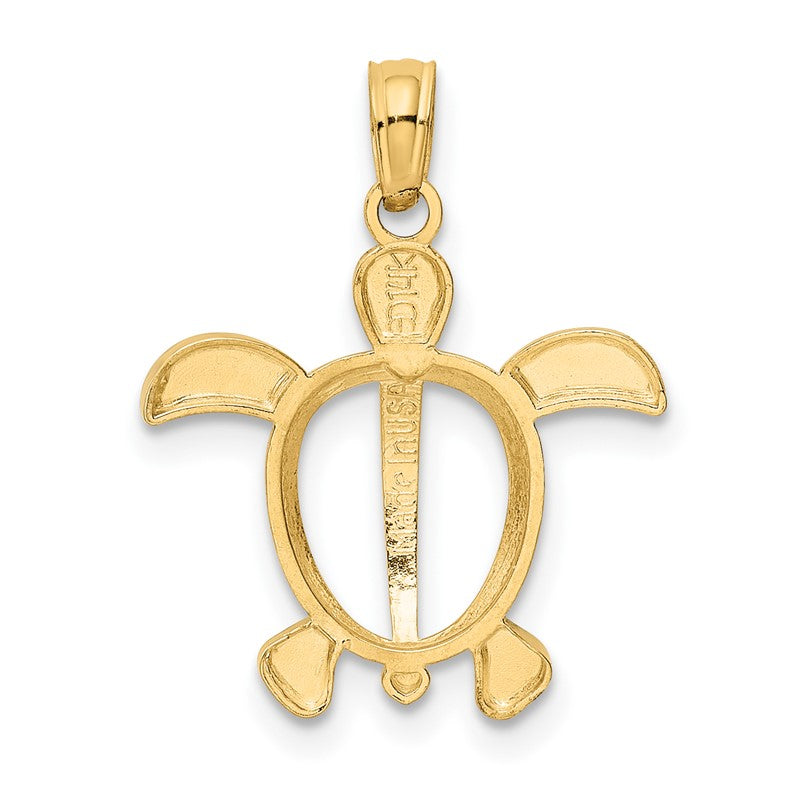 14K and White Rhodium Sea Turtle Pendant K3307