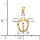 14K and White Rhodium Sea Turtle Pendant K3307