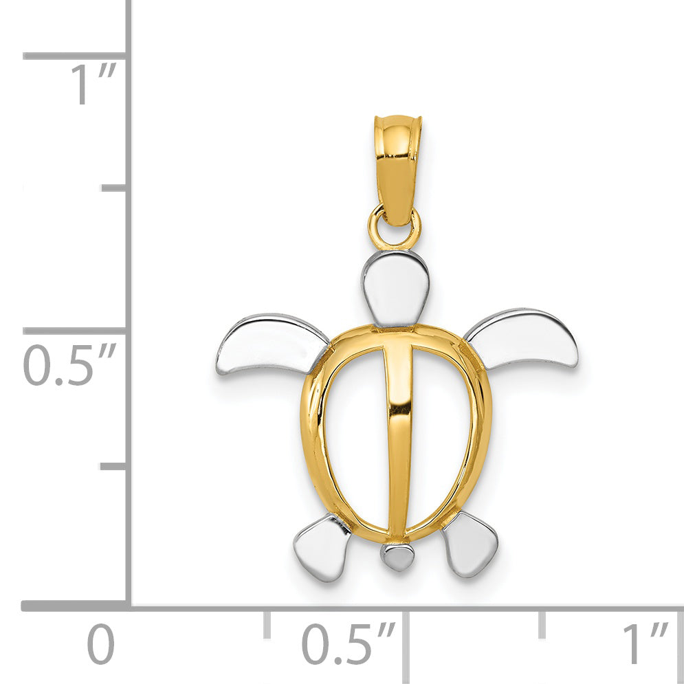 14K and White Rhodium Sea Turtle Pendant K3307