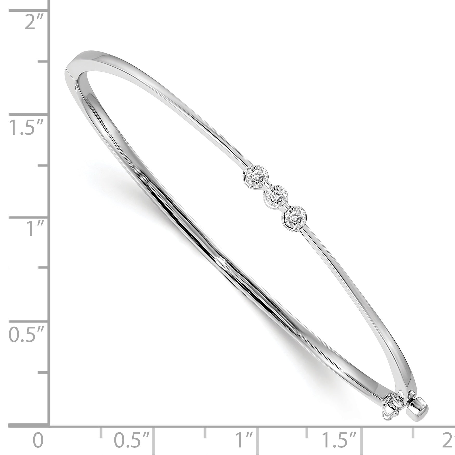 14k White Gold Complete 3-Stone 1/5 carat AAA Diamond Hinged Oval Bangle Bracelet XB298AAA