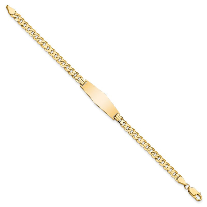 14k Polished Solid Chain/Solid Plate Flat Curb Link Soft Diamond Shape 28x9.3mm Plate 7 inch ID Bracelet LID74C