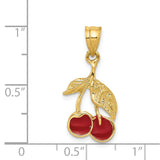 14k Polished Red Enameled Cherries Pendant K975