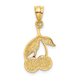 14k Polished Red Enameled Cherries Pendant K975