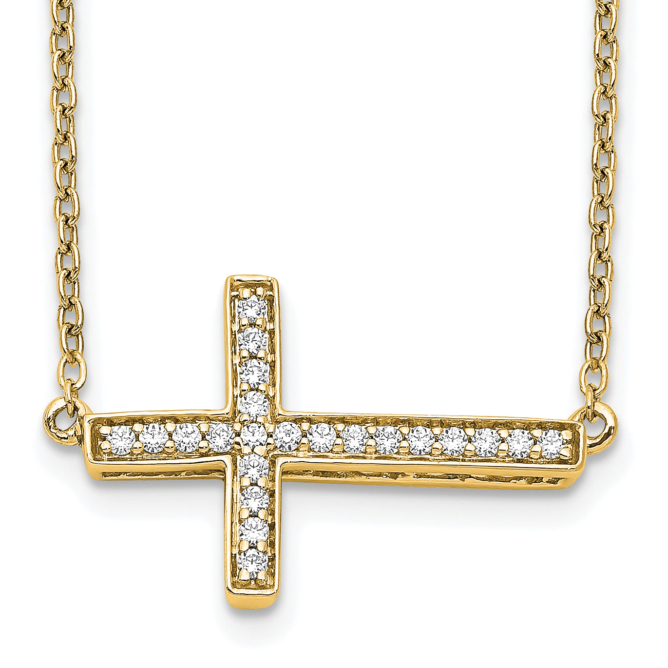 14k White Gold 1/6 carat Diamond Sideways Cross 18 inch Necklace PM4695