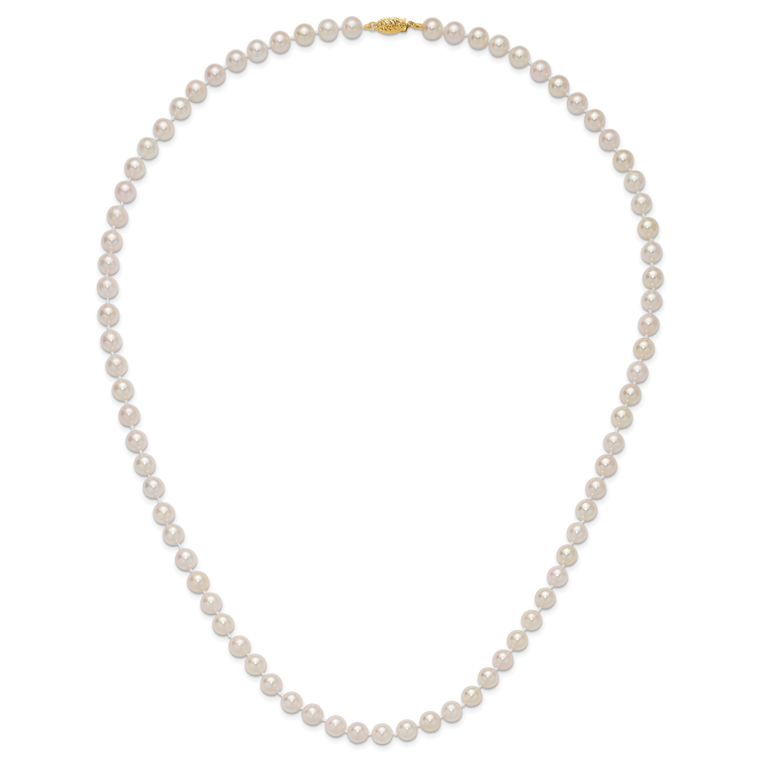 14k 7-8mm White Round Akoya Saltwater Cultured Pearl 16 inch Necklace PL70AA