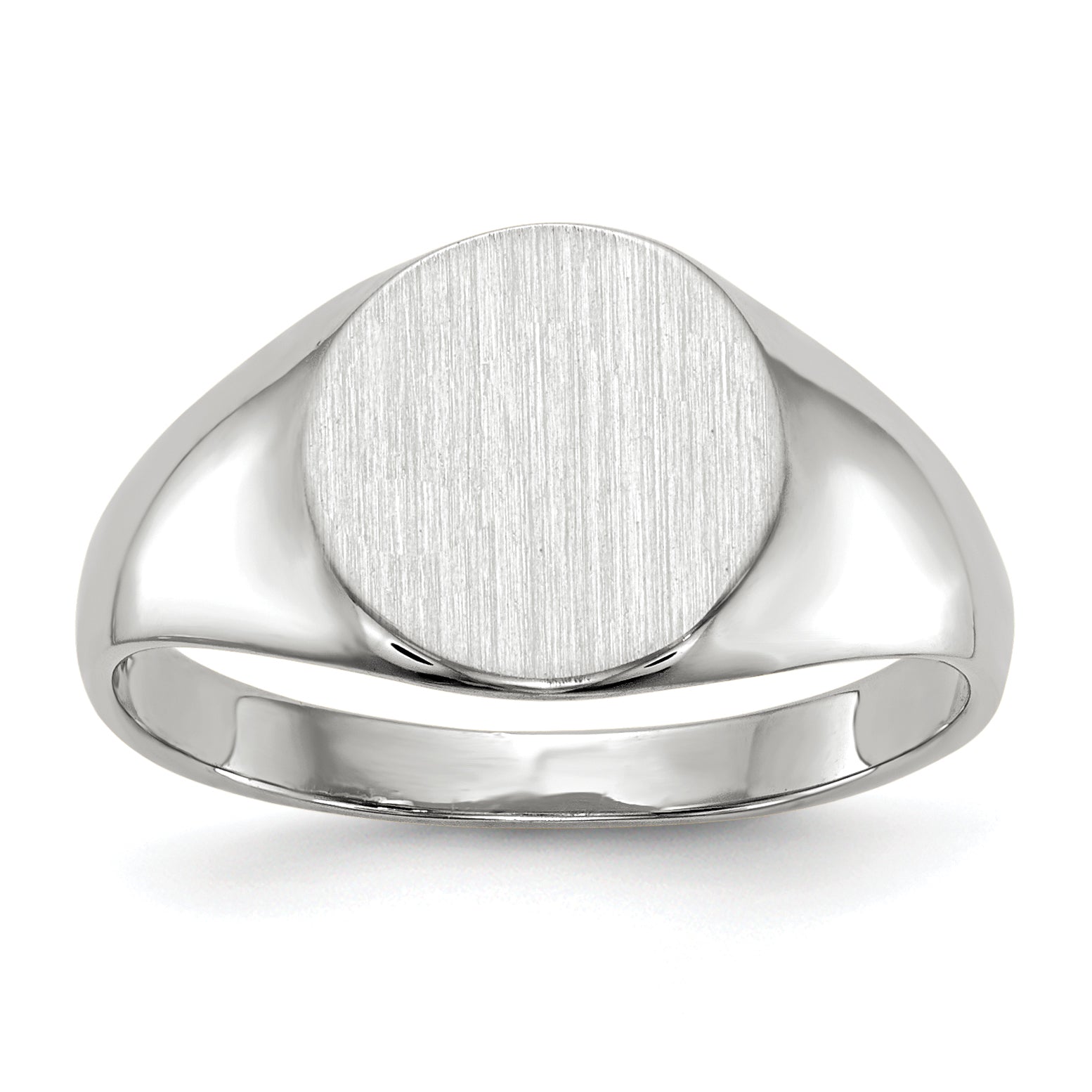 14k White Gold 9.0x9.5mm Round Closed Back Signet Ring RS569