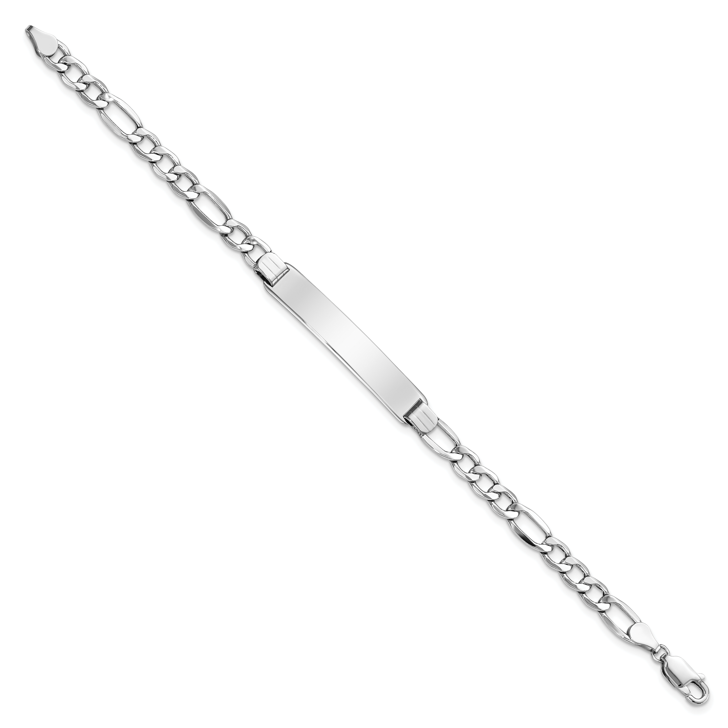 14K White Gold Polished Semi-Solid Chain/Solid Plate Figaro Link 35x7mm Plate 7 inch ID Bracelet DCID135W