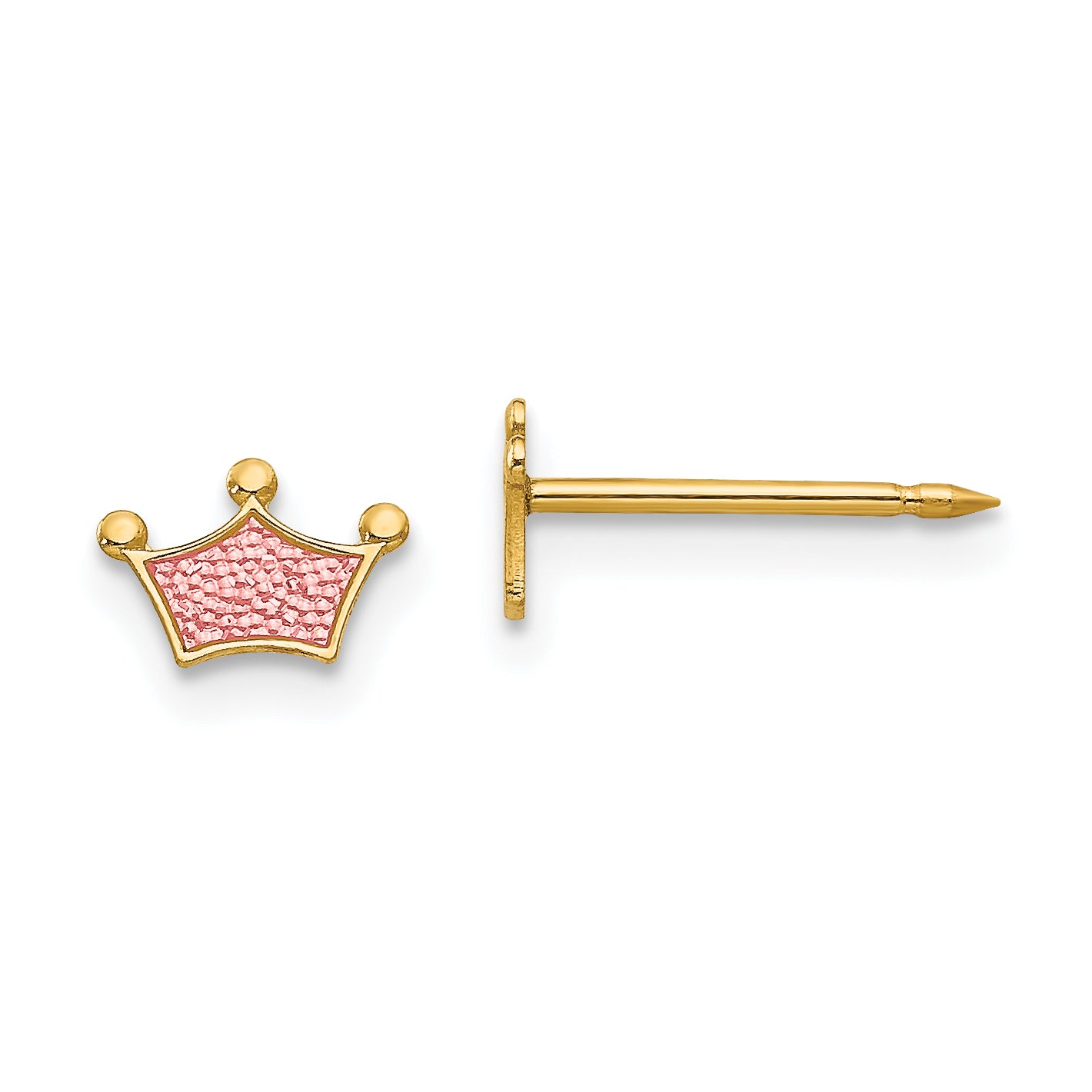 Inverness 14k Epoxy Fill Pink Crown Post Piercing Earrings 844E