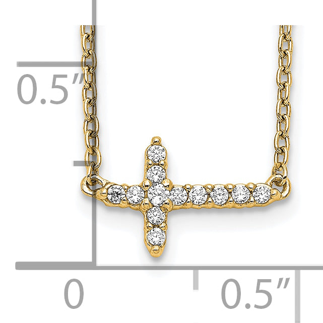 14k White Gold 1/10 carat Diamond Sideways Cross 18 inch Necklace PM4692