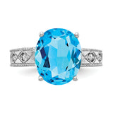14k White Gold 12x10mm Oval Blue Topaz and 1/20 carat AAA Diamond ring Y2271BT/AAA