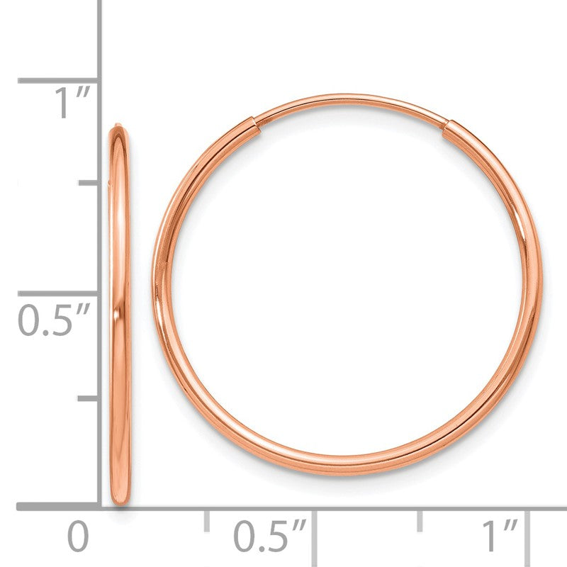 14k Rose Gold 1.2x25mm Polished Endless Tube Hoop Earrings XY1237
