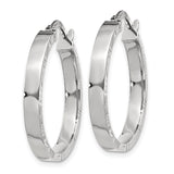 14K White Gold 3x26mm Polished with Diamond-Cut Edge Tube Hoop Earrings TF816