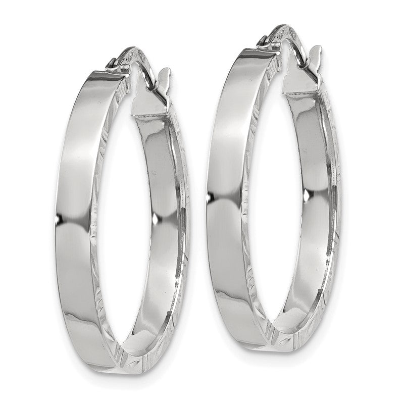14K White Gold 3x26mm Polished with Diamond-Cut Edge Tube Hoop Earrings TF816