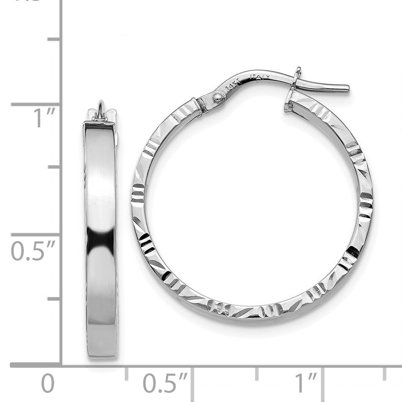 14K White Gold 3x26mm Polished with Diamond-Cut Edge Tube Hoop Earrings TF816