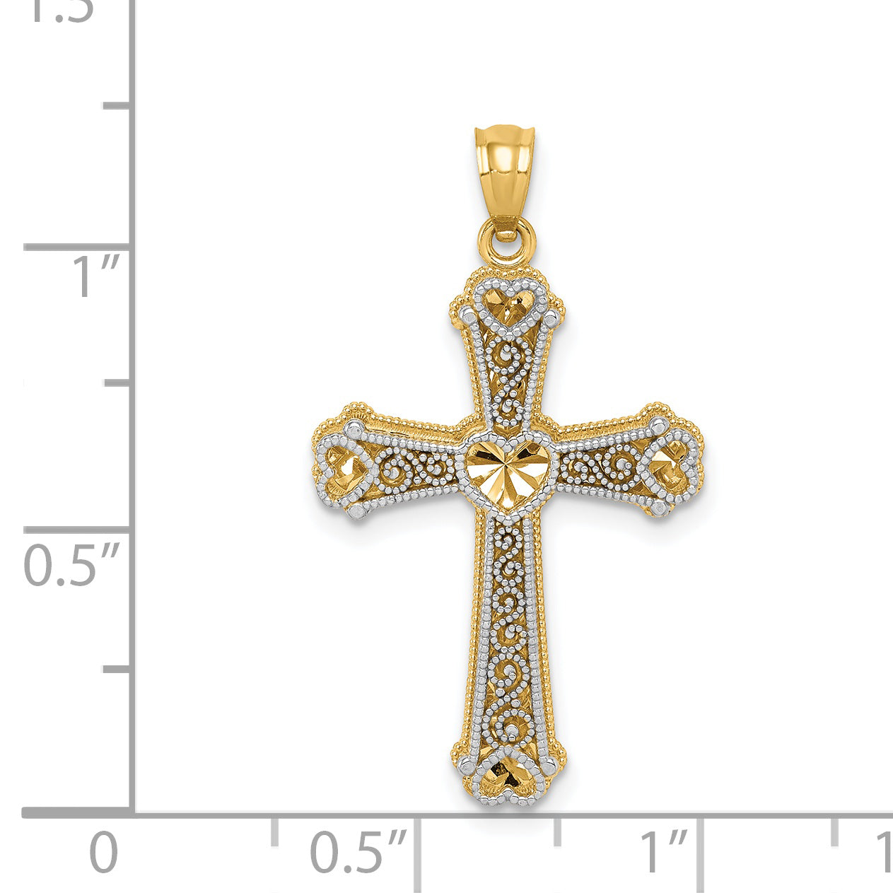 14k Two-tone Hearts Cross Pendant C3847