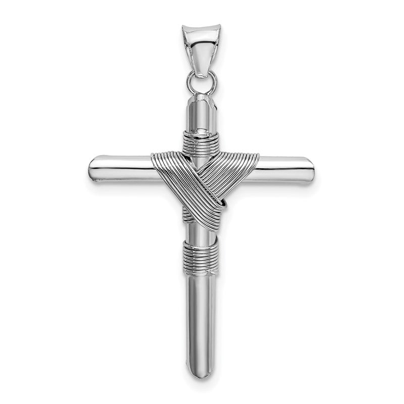 14K White Gold with Center Wrap Tube Cross Pendant K6197