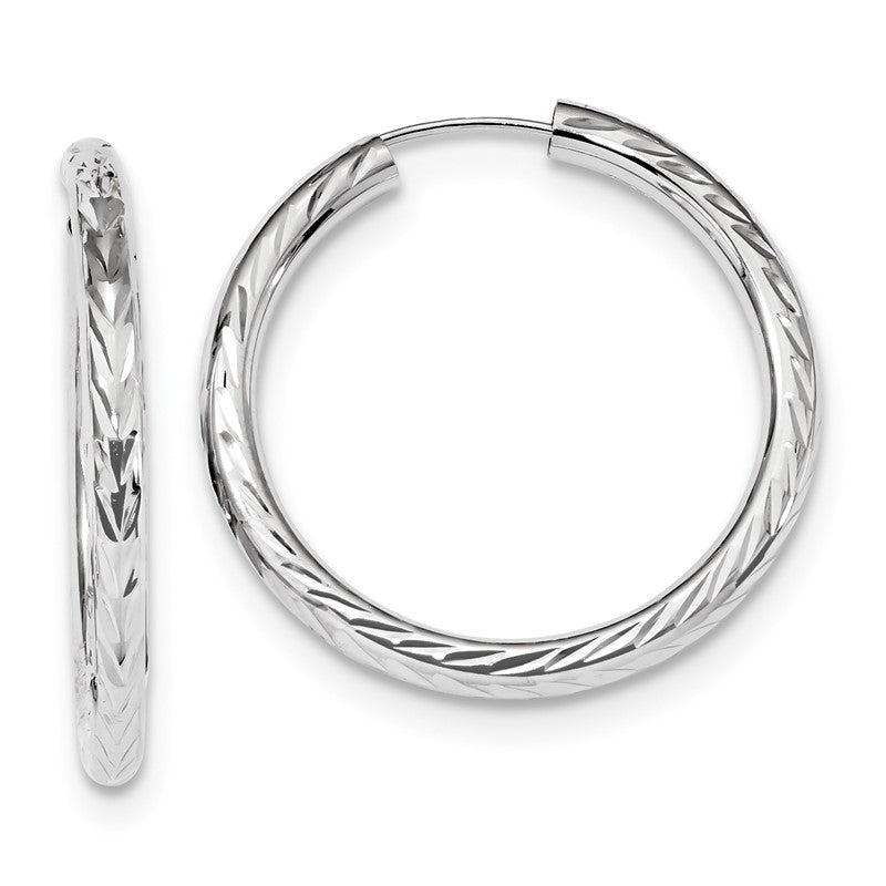 14k White Gold 3.00x30mm Polished Diamond-cut Endless Tube Hoop Earrings TF1006W
