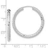 14k White Gold 3.00x30mm Polished Diamond-cut Endless Tube Hoop Earrings TF1006W