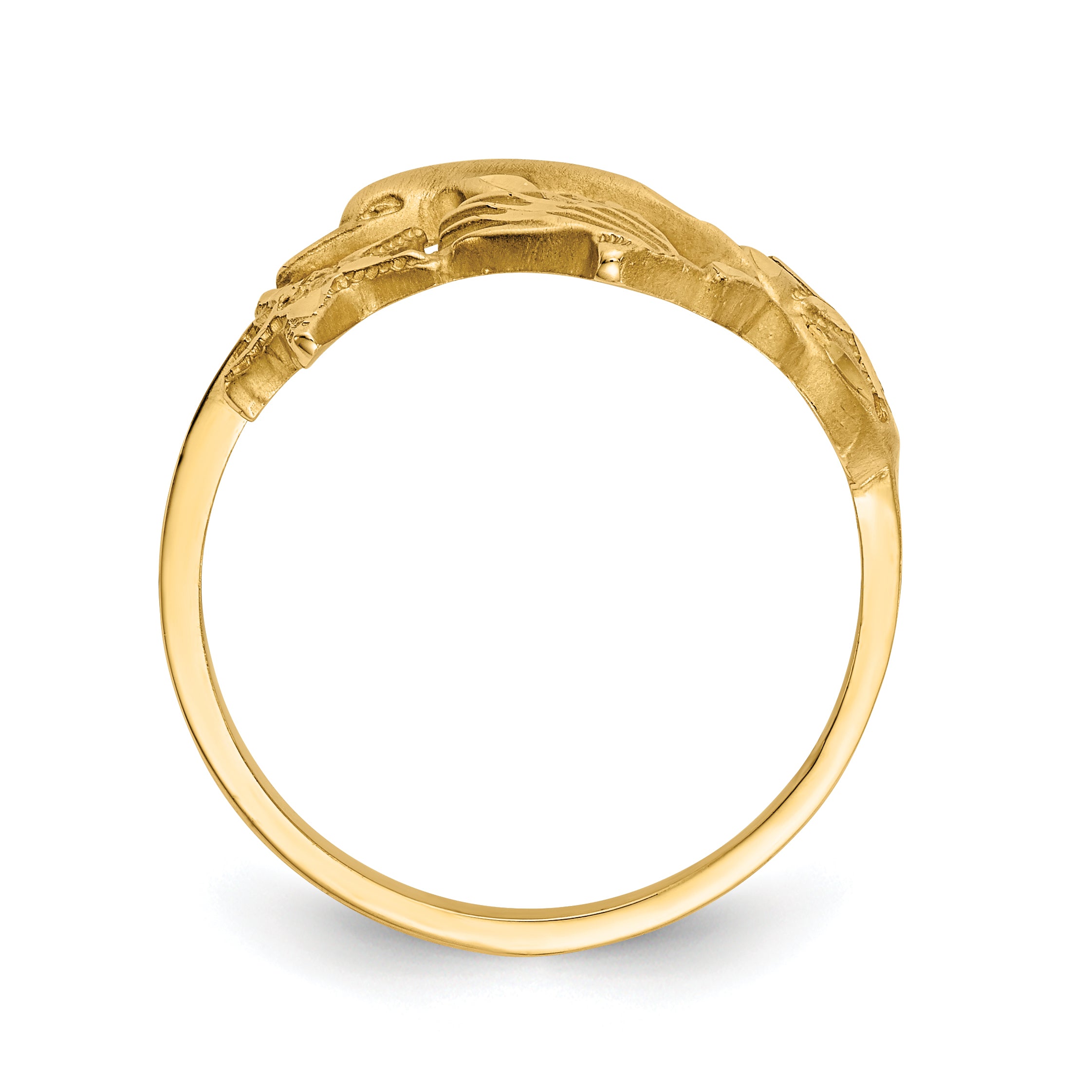 14k Polished and Satin Diamond-cut Dolphin/Starfish/Shell/Sand Dollar Ring R597