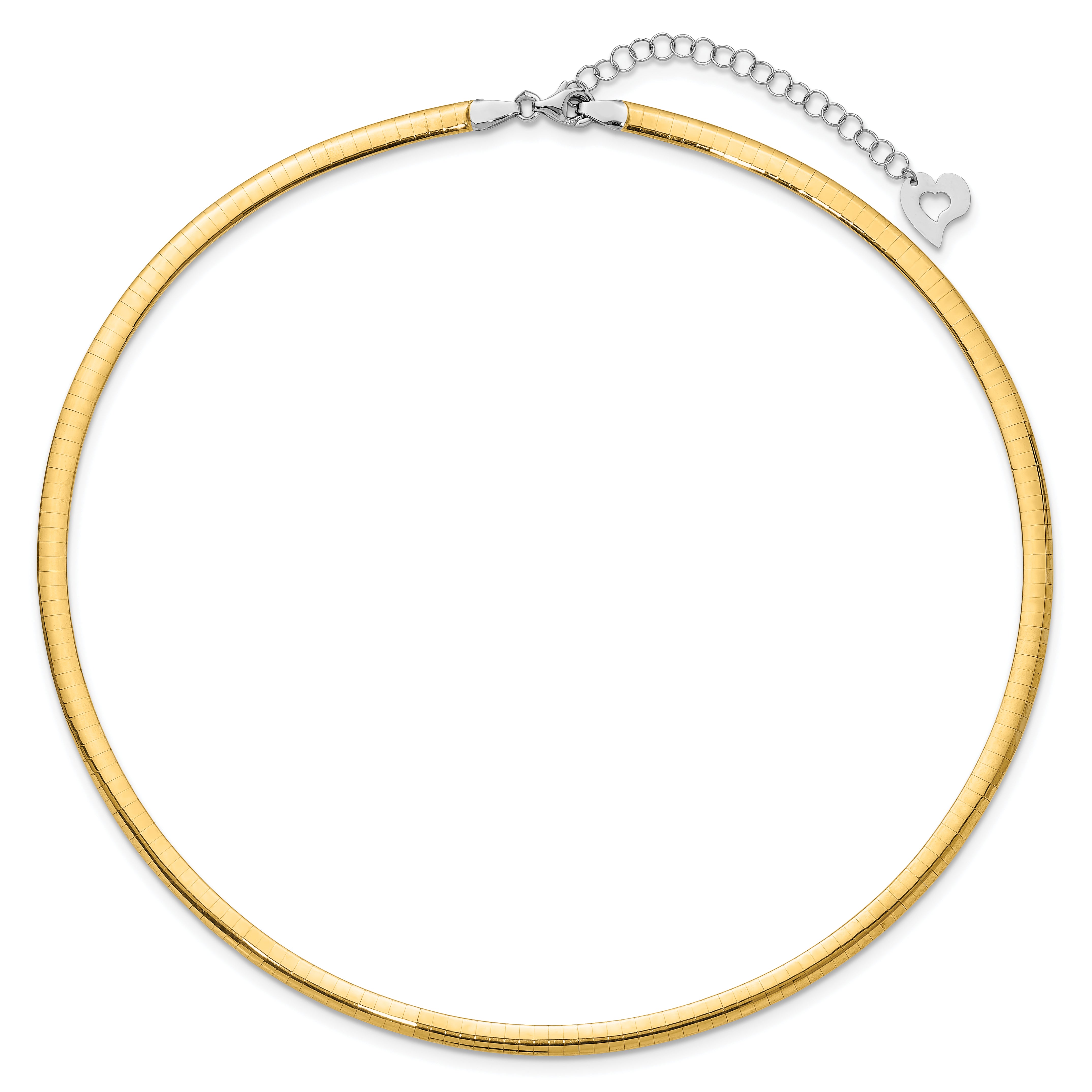 14k Two-tone 4mm Lightweight Reversible 16 inch Omega Necklace Plus 2 inch Heart Chain Extender ROML4