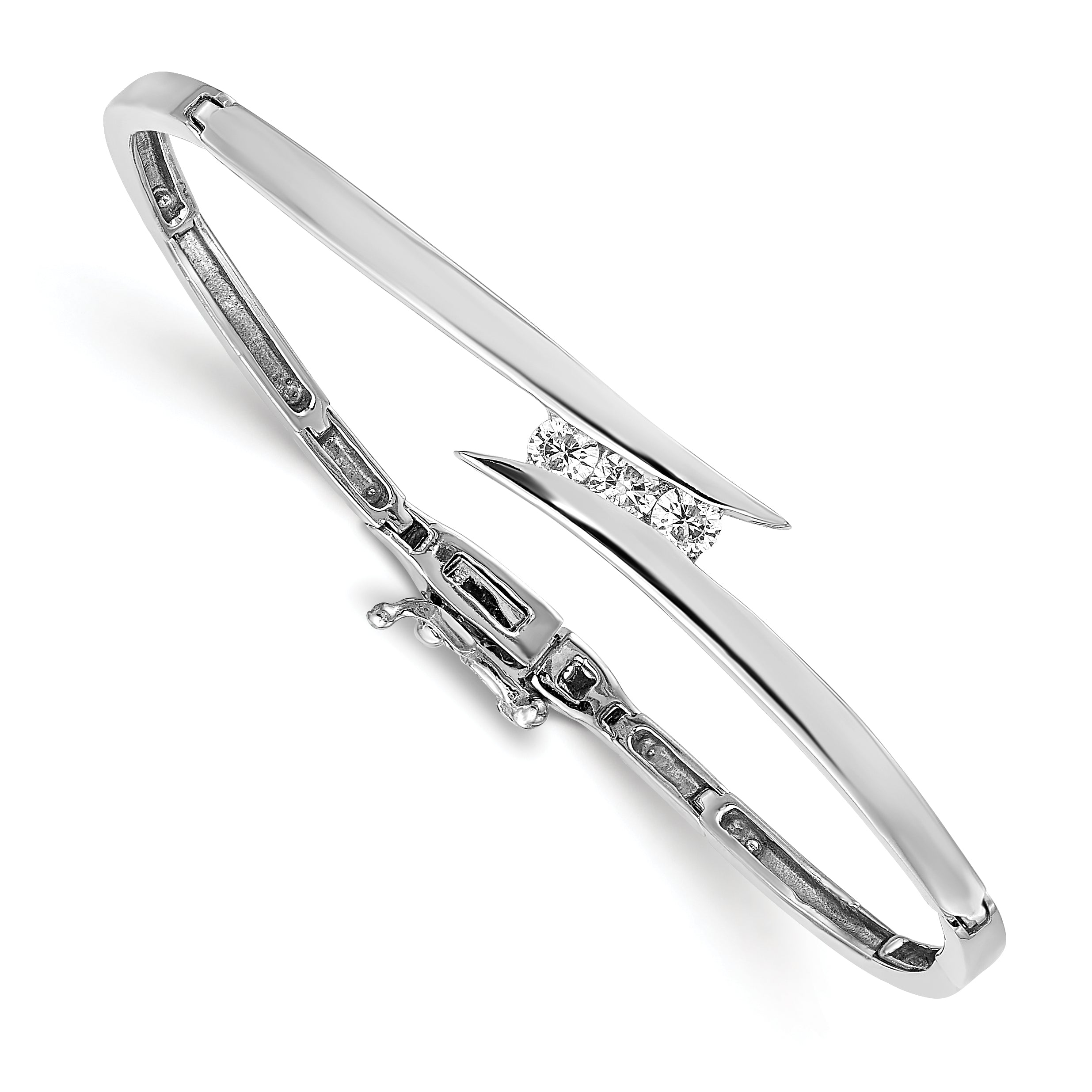 14k White Gold Complete 3-Stone 1/4 carat AAA Diamond Hinged Bangle Bracelet XB191AAA