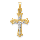 14k Two-Tone Polished INRI Crucifix Cross Pendant XR1490