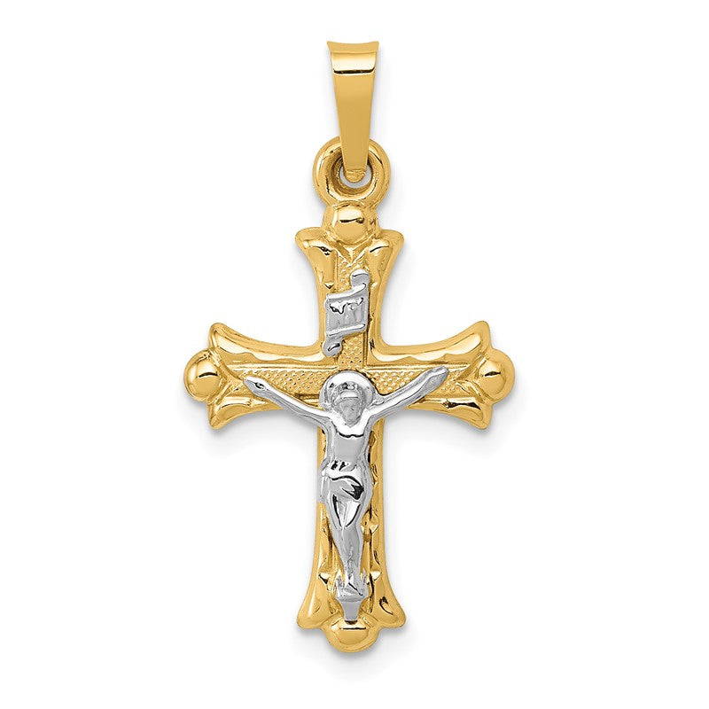 14k Two-Tone Polished INRI Crucifix Cross Pendant XR1490