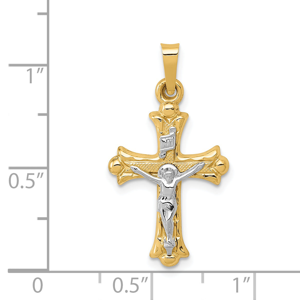 14k Two-Tone Polished INRI Crucifix Cross Pendant XR1490
