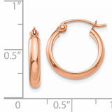 14k Rose Gold 2.75x15mm Polished Tube Hoop Earrings TF568