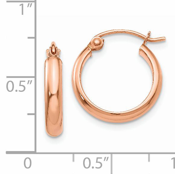 14k Rose Gold 2.75x15mm Polished Tube Hoop Earrings TF568