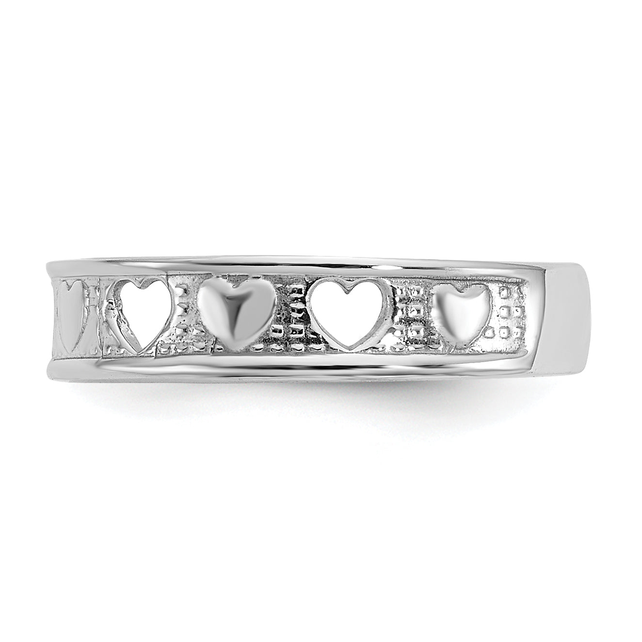 14k White Gold Polished with Hearts Toe Ring K5106