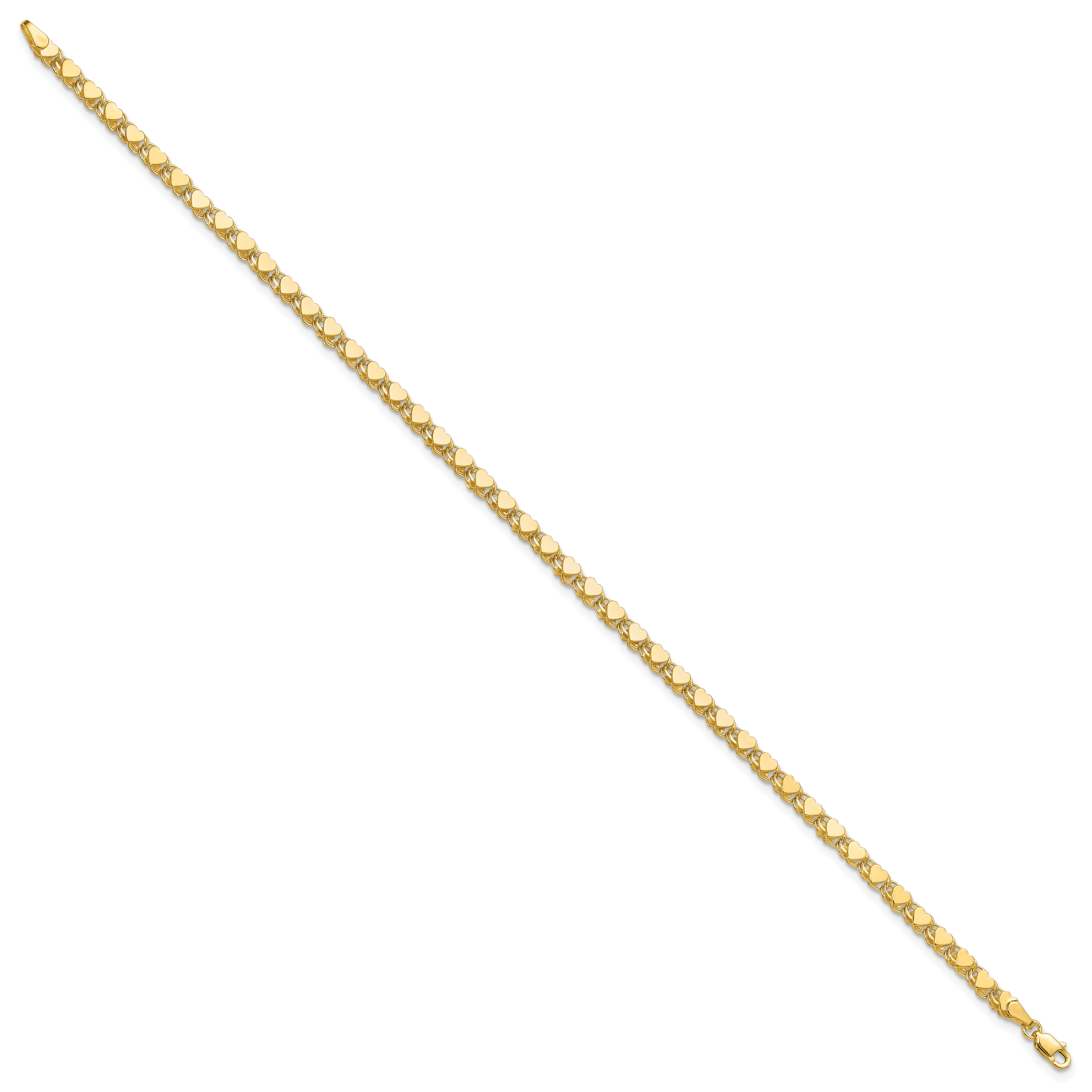 14k Polished Double-Sided Hearts Double Link 10 inch Anklet ANK98