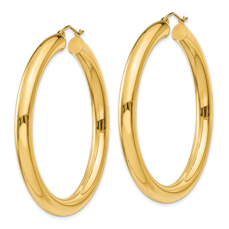 14k 5x50mm Polished Lightweight Tube Hoop Earrings T957L