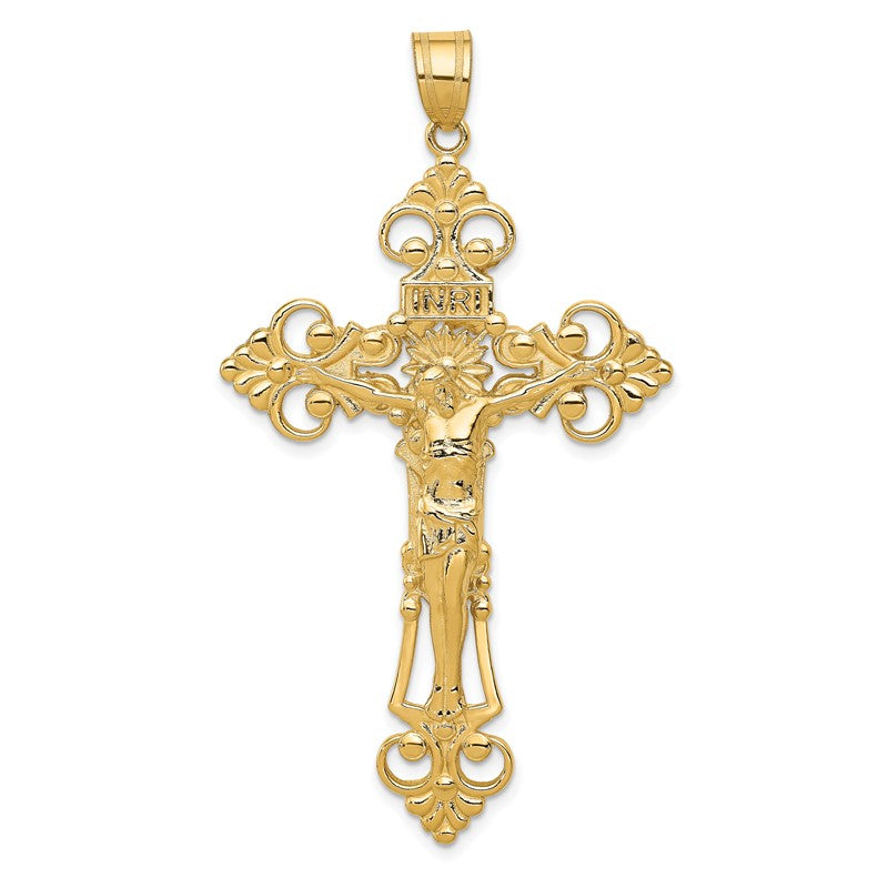 14k INRI Fleur De Lis Crucifix Pendant C251