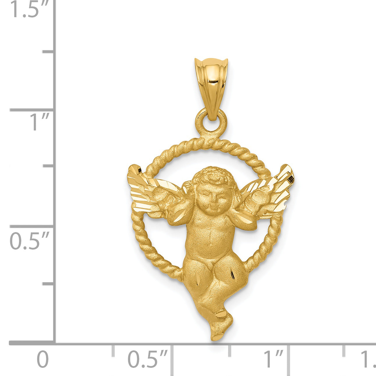 14k Satin Diamond-cut Angel in Circle Pendant C27