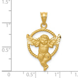 14k Satin Diamond-cut Angel in Circle Pendant C27