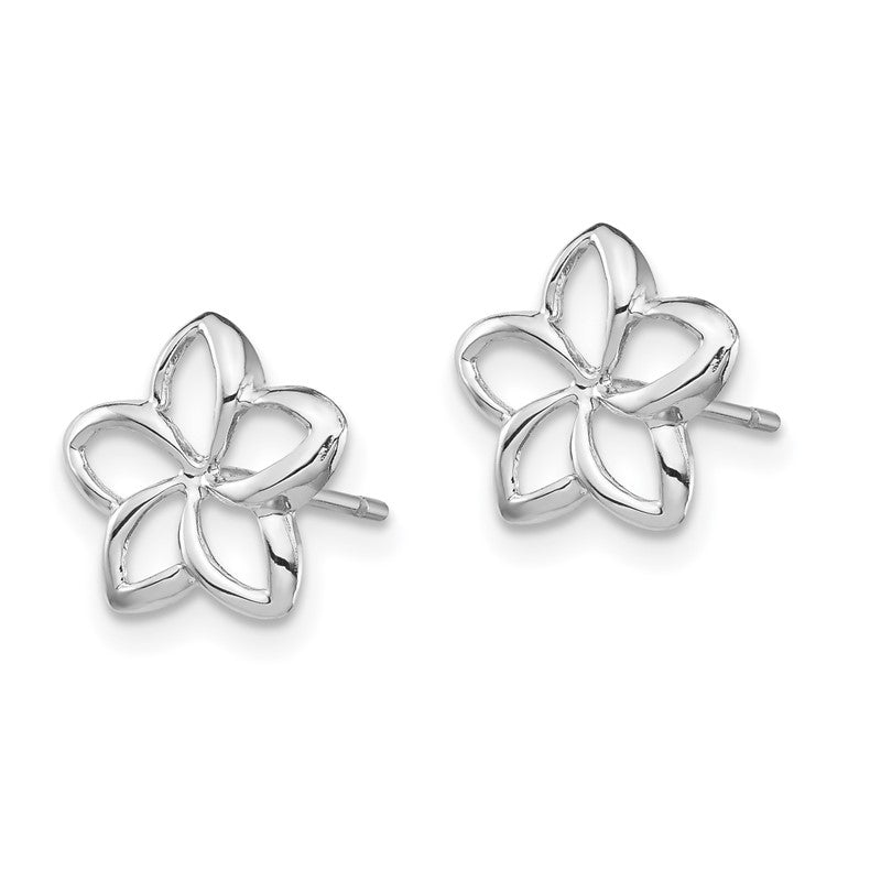 14K White Gold Polished Cut-out Plumeria Post Earrings TF1565