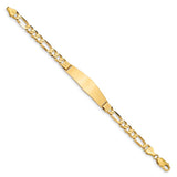 14k Polished Solid Chain/Solid Plate Figaro Link Soft Diamond Shape 37x10mm Plate 7 inch ID Bracelet FIG160IDC
