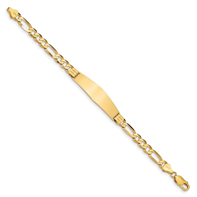 14k Polished Solid Chain/Solid Plate Figaro Link Soft Diamond Shape 37x10mm Plate 7 inch ID Bracelet FIG160IDC
