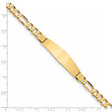 14k Polished Solid Chain/Solid Plate Figaro Link Soft Diamond Shape 37x10mm Plate 7 inch ID Bracelet FIG160IDC