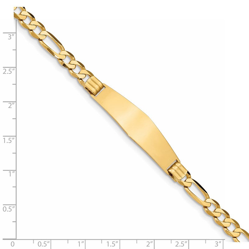 14k Polished Solid Chain/Solid Plate Figaro Link Soft Diamond Shape 37x10mm Plate 7 inch ID Bracelet FIG160IDC