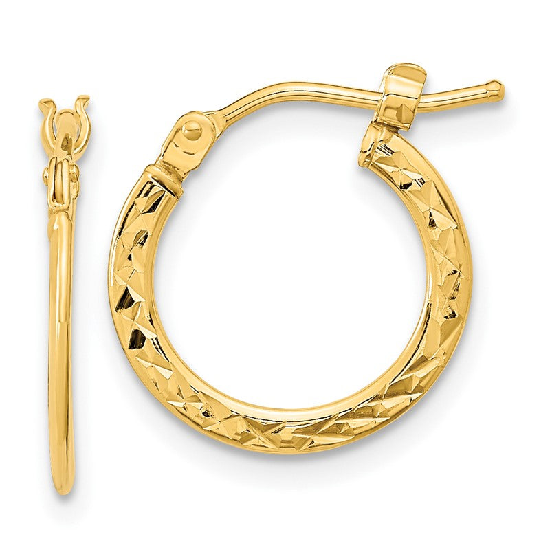14k 1.00x15mm Polished Diamond-cut Tube Hoop Earrings TF1049