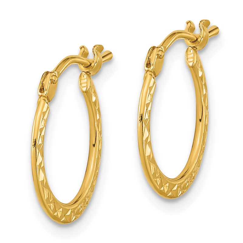 14k 1.00x15mm Polished Diamond-cut Tube Hoop Earrings TF1049