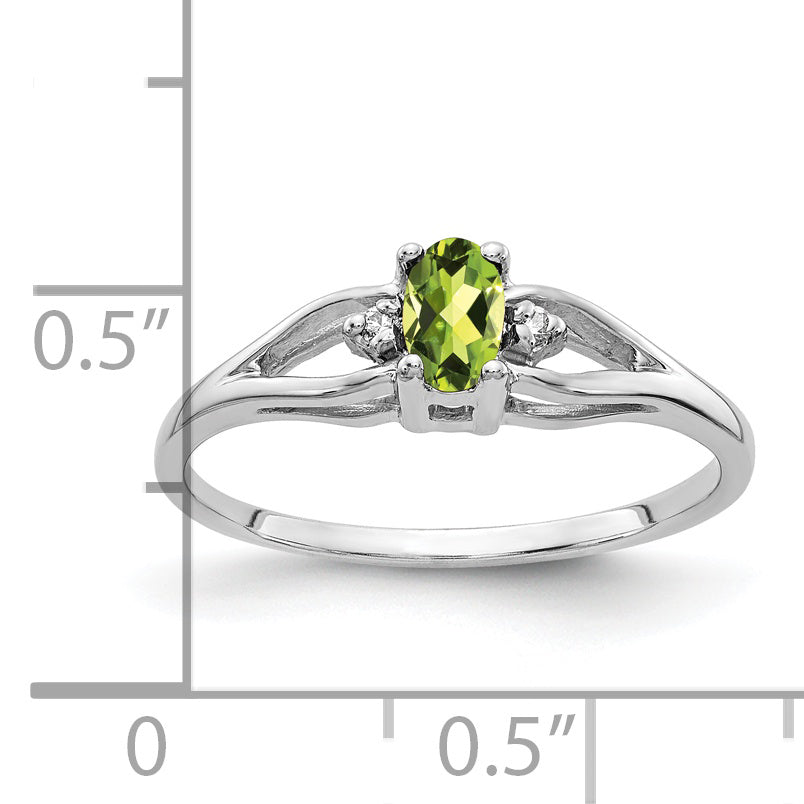 14k White Gold 5x3mm Oval Peridot and AA Diamond Ring Y2080PE/AA