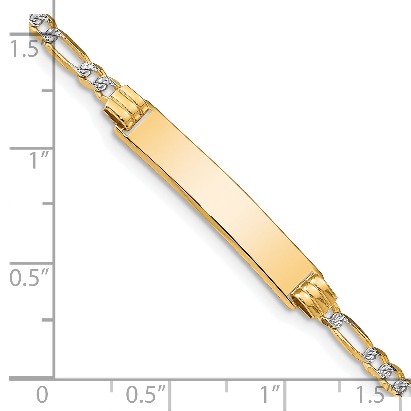 14k Polished with Rhodium Pav� Solid Chain/Solid Plate Figaro Link 25.5x5mm Plate 7 inch ID Bracelet FW080ID