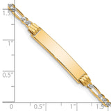 14k Polished with Rhodium Pav� Solid Chain/Solid Plate Figaro Link 25.5x5mm Plate 7 inch ID Bracelet FW080ID