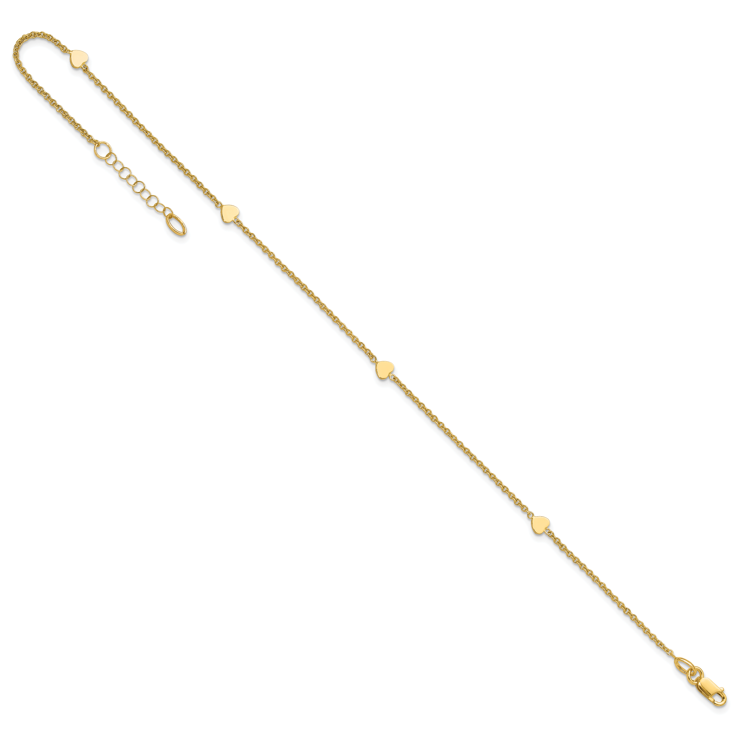 14K Polished Hearts 4-Station 10 inch Plus 1 inch Extender - Total 11 inch Anklet ANK305